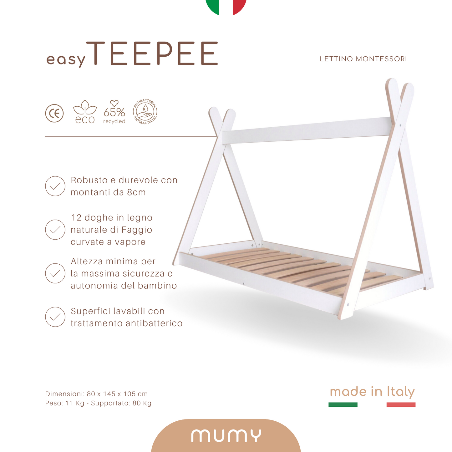 mumy™ easyTEEPEE - Lettino montessori a tenda da 140x70